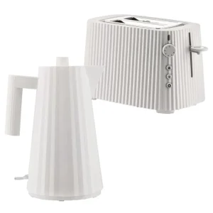 Alessi Haushaltsgeräte^Plissé Set aus Toaster und Wasserkocher, 1,7 l, Weiß