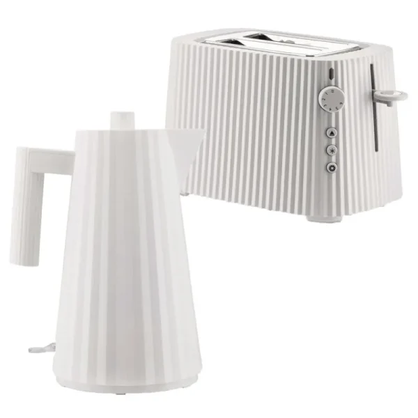 Alessi Haushaltsgeräte^Plissé Set aus Toaster und Wasserkocher, 1,7 l, Weiß