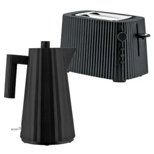 Alessi Haushaltsgeräte^Plissé Set aus Toaster und Wasserkocher, 1,7 l, Schwarz