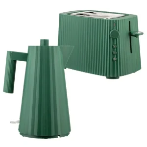 Alessi Haushaltsgeräte^Plissé Set aus Toaster und Wasserkocher, 1,7 l, Grün
