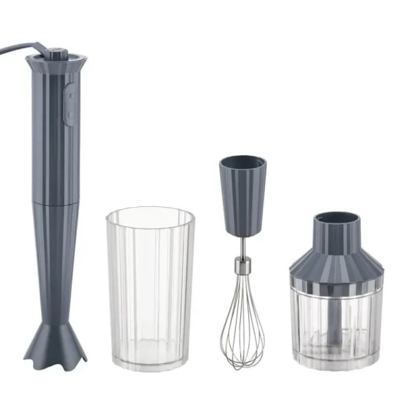 Alessi Haushaltsgeräte^Plissé Stabmixer mit Schneebesen und Zerkleinerer, Grau