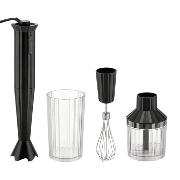 Alessi Haushaltsgeräte^Plissé Stabmixer mit Schneebesen und Zerkleinerer, Schwarz