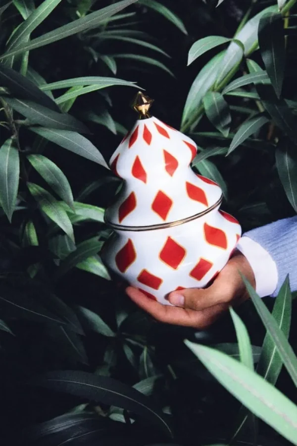 Alessi Weihnachtsdekoration^Zuckerdose, 15,5 x 22 cm, weiß - rot - gold