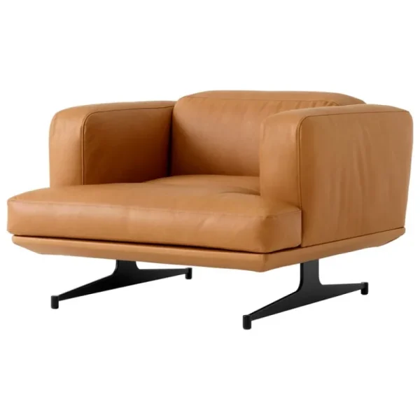 HAY Sitzgelegenheiten-&Tradition Inland AV21 Loungesessel, schwarz - cognacbraunes Noble-Leder