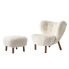 Fogia Sitzgelegenheiten-&Tradition Little Petra Loungesessel und Pouf, Moonlight, Schaffell – Nussbaum