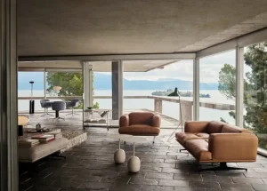 valerie_objects Sitzgelegenheiten-&Tradition Loungesessel Inland AV21, Aluminium poliert – cognac edles Leder