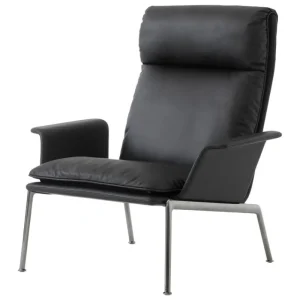 Artek Sitzgelegenheiten-&Tradition Muno LN17 Sessel mit Armlehnen, hoch, dunkles Chrom - schwarzes Noble-Leder