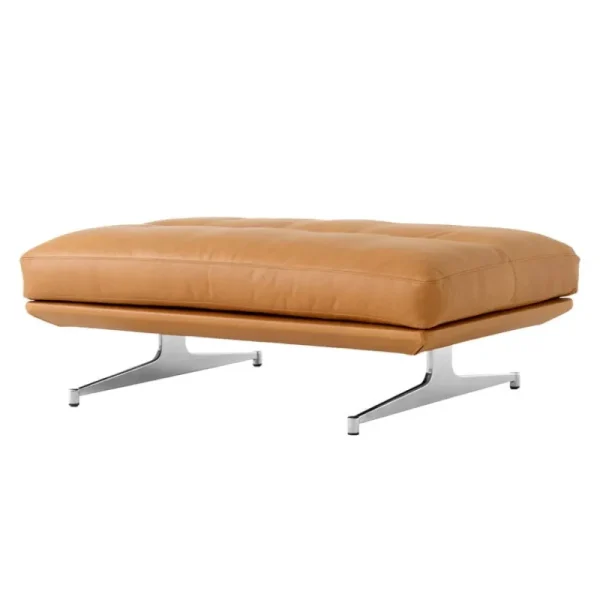 &Tradition Sitzgelegenheiten-&Tradition Pouf Inland AV32, Aluminium poliert – cognacfarbenes edles Leder