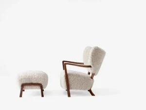 &Tradition Sitzgelegenheiten-&Tradition Wulff ATD2 Loungesessel und ATD3 Hocker, Mondgelb – Nussbaum