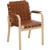 Artek Sitzgelegenheiten-Aalto Armchair 45, Birke - cognacfarbenes gestepptes Leder