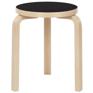 Muuto Sitzgelegenheiten-Artek Aalto Hocker 60, schwarzes Linoleum - Birke