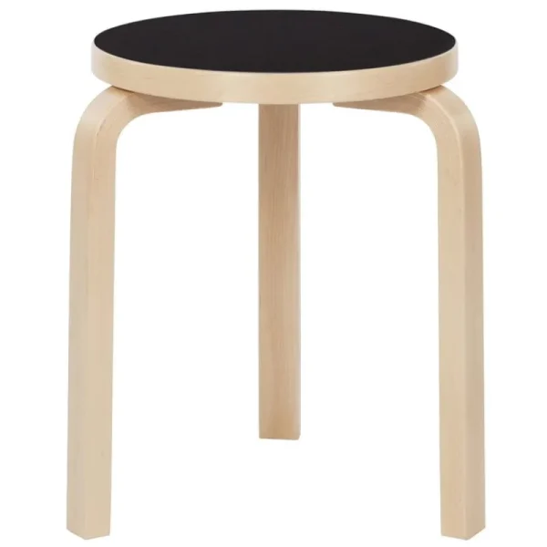 Muuto Sitzgelegenheiten-Artek Aalto Hocker 60, schwarzes Linoleum - Birke