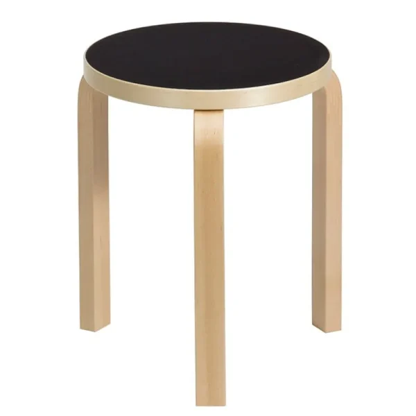 Muuto Sitzgelegenheiten-Artek Aalto Hocker 60, schwarzes Linoleum - Birke
