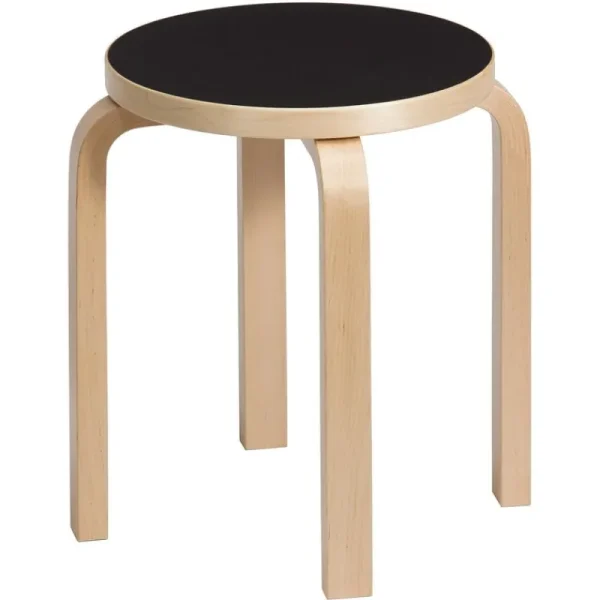 Woud Sitzgelegenheiten-Artek Aalto Hocker E60, schwarzes Linoleum - Birke