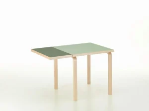 Fogia Tische-Artek Aalto Klapptisch DL81C, Birke - pistazien-/olivgrünes Linoleum