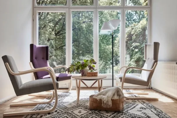 Muuto Sitzgelegenheiten-Artek Aalto Sessel 401, Birke - weiß Hallingdal 100