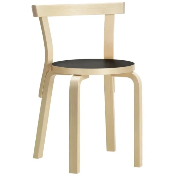 Normann Copenhagen Sitzgelegenheiten-Artek Aalto Stuhl 68, Birke - schwarzes Linoleum