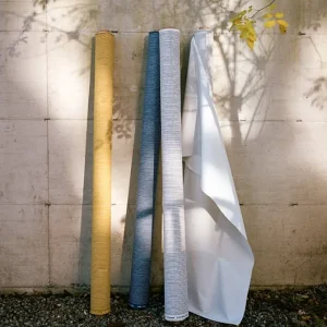 Artek Stoffe^Acrylbeschichteter Stoff Rivi, 145 x 300 cm, senfgelb – weiß