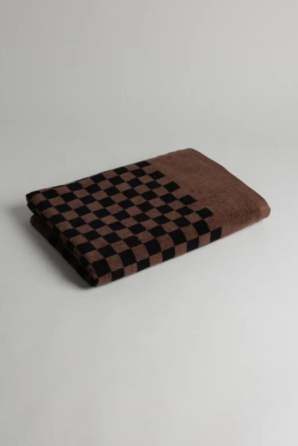 Baina Badezimmertextilien^Strandtuch Roman, 90 x 170 cm, tabak - schwarz