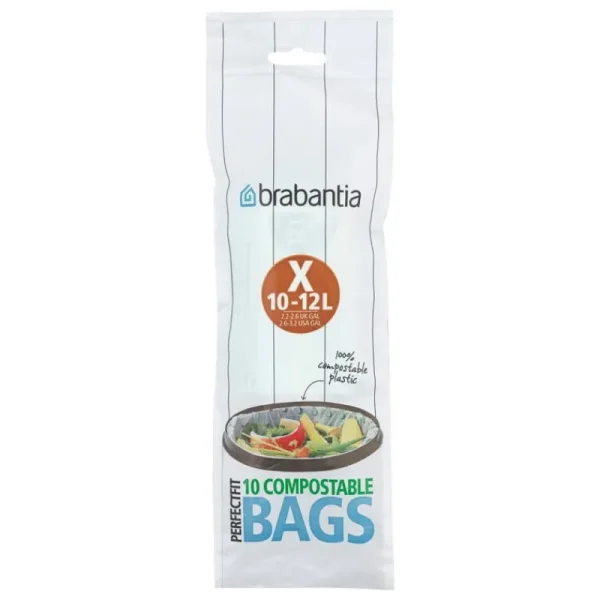 Brabantia Papierkörbe & Recycling-behälter | Abfalleimer^PerfectFit kompostierbare Müllbeutel 10-12 l, 10 Stück, X, grün