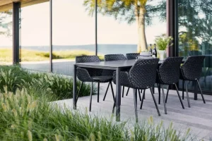 Nikari Tische-Cane-line Pure Esstisch, 200 x 100 cm, Lavagrau - schwarze Keramik