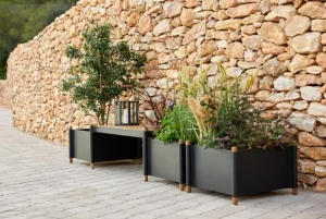 Cane-line Garten^Sticks Bank für zwei Blumentöpfe, Lavagrau - Teakholz