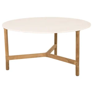 Cane-line Terrassenmöbel | Tische^Twist Couchtisch, Durchmesser: 90 cm, Teakholz – Travertin-Optik