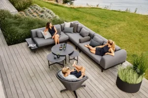 Cane-line Terrassenmöbel | Tische^Twist Couchtisch, Durchmesser: 45 cm, Lavagrau – Fossilschwarz