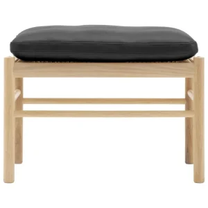 Yrju00f6 Kukkapuro Sitzgelegenheiten-Carl Hansen & Søn OW149F Colonial Fußhocker, Eiche Geölt, Schwarzes Leder (Thor 30