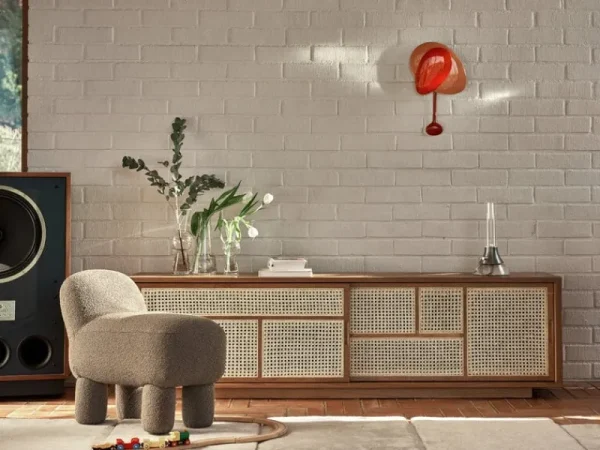 Pedestal Aufbewahrungsmöbel-Design House Stockholm Air Sideboard, niedrig, Eiche/Korbgeflecht