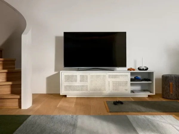 Pedestal Aufbewahrungsmöbel-Design House Stockholm Air Sideboard, niedrig, Eiche/Korbgeflecht