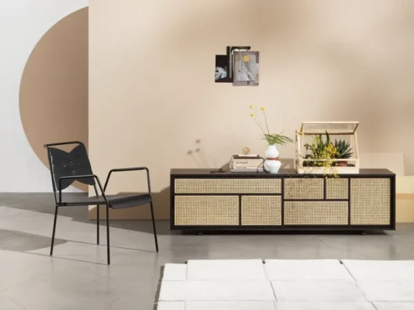 Pedestal Aufbewahrungsmöbel-Design House Stockholm Air Sideboard, niedrig, Eiche/Korbgeflecht