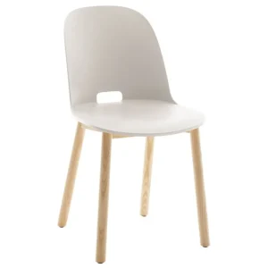 FDB Mu00f8bler Sitzgelegenheiten-Emeco Alfi Stuhl, hohe Rückenlehne, Sitz weiß – Esche natur
