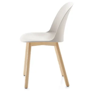 FDB Mu00f8bler Sitzgelegenheiten-Emeco Alfi Stuhl, hohe Rückenlehne, Sitz weiß – Esche natur