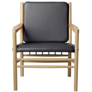 FDB Mu00f8bler Sitzgelegenheiten-FDB Møbler J147 Loungesessel, Eiche - schwarzes Leder