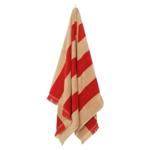 ferm LIVING Badezimmertextilien^Alee Badetuch, 70 × 140 cm, Beige – Rot