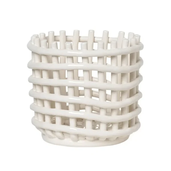 ferm LIVING Dekorationsgegenstände^Ceramic Korb, klein, gebrochen weiß