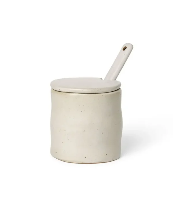 ferm LIVING Geschirr | Küchenutensilien^Flow Marmeladenglas mit Löffel, Cremeweiß Gesprenkelt