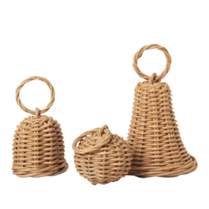 ferm LIVING Weihnachtsdekoration^Geflochtene Weihnachtsglocken, 3er-Set, Naturrattan