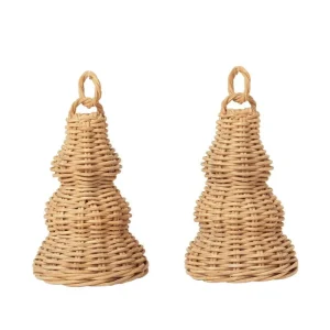 ferm LIVING Weihnachtsdekoration^Geflochtene Weihnachtsglocken, 2er-Set, Naturrattan