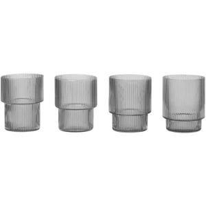 ferm LIVING Gläser Und Tassen^Gläser Ripple, 4 Stück, rauchgrau