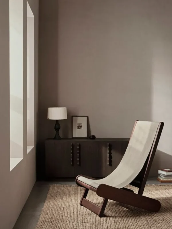 Fritz Hansen Sitzgelegenheiten-ferm LIVING Hemi Loungesessel, Buche dunkel gebeizt - Naturleinen
