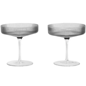 ferm LIVING Gläser Und Tassen^Ripple Champagnerschalen, 2 Stück, rauchgrau