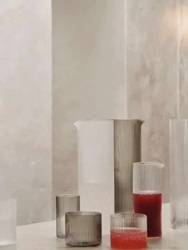 ferm LIVING Gläser Und Tassen^Ripple Gläser, niedrig, 4 Stück, Rauchgrau