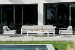 Fermob Terrassenmöbel^Bellevie 3-Sitzer-Sofa, Acapulcoblau - Flanellgrau