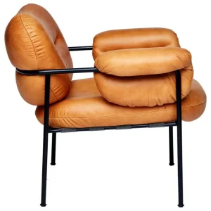 HAY Sitzgelegenheiten-Fogia Bollo Loungesessel, cognacbraunes Leder - Schwarz