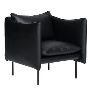 Vitra Sitzgelegenheiten-Fogia Tiki Sessel, klein, schwarzer Stahl - schwarzes Elmosoft-Leder