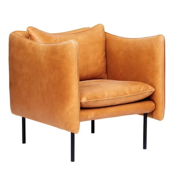 Normann Copenhagen Sitzgelegenheiten-Fogia Tiki Sessel, klein, schwarzer Stahl - cognacbraunes Leder