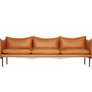 Fogia Sofas Und Liegen-Tiki 3-Sitzer-Sofa, schwarzer Stahl - cognacbraunes Leder