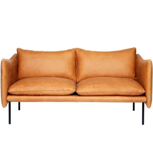 Fogia Sofas Und Liegen-Tiki 2-Sitzer-Sofa, schwarzer Stahl - cognacbraunes Leder